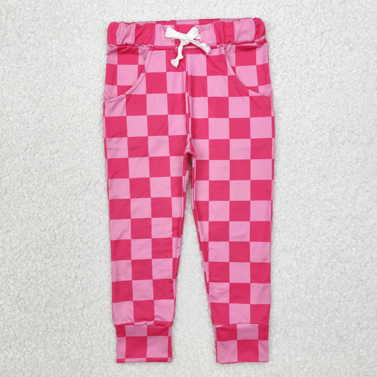 P0700  Rose red plaid lace-up trousers