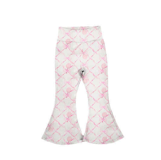 presale P0717 White yoga wear flared pants with racket bow pattern 2024 10.30