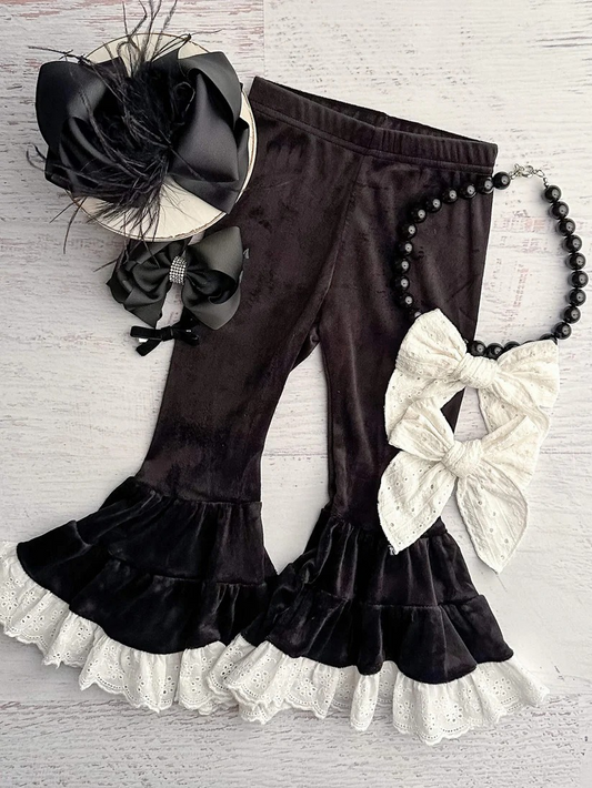 presale P0720  Solid Black Velvet Lace Trousers  2024 11.2