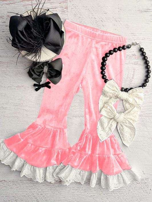 presale P0721 Solid Pink Velvet Lace Trousers  2024 11.2