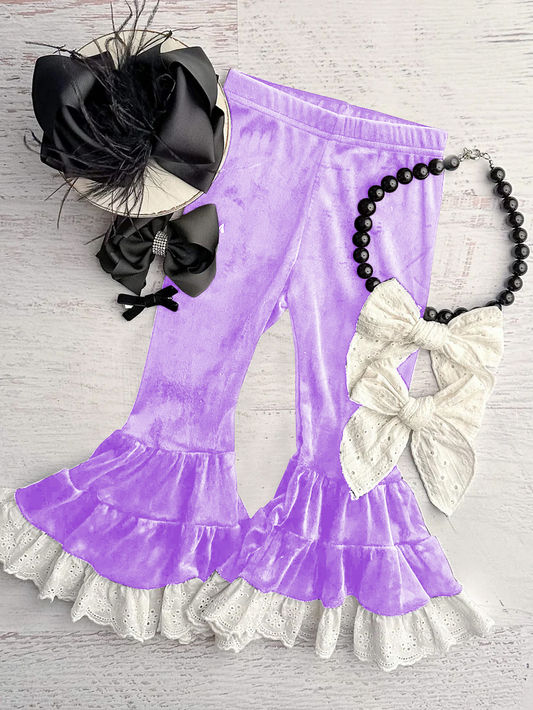 presale P0722 Solid Purple Velvet Lace Trousers  2024 11.2