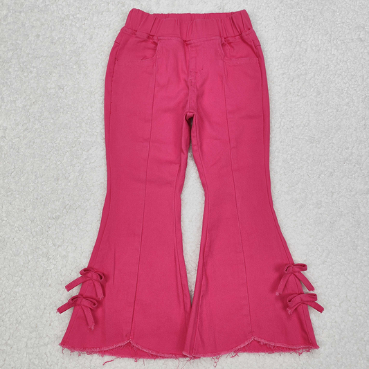 P0731 Baby Girls Pink Bows Denim Flare Pants Jeans D 3.15