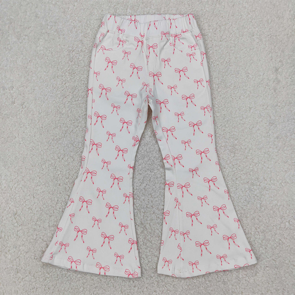 P0732 Baby Girls Bows White Denim Bell Bottom Jeans Girls Pants  D 3.31