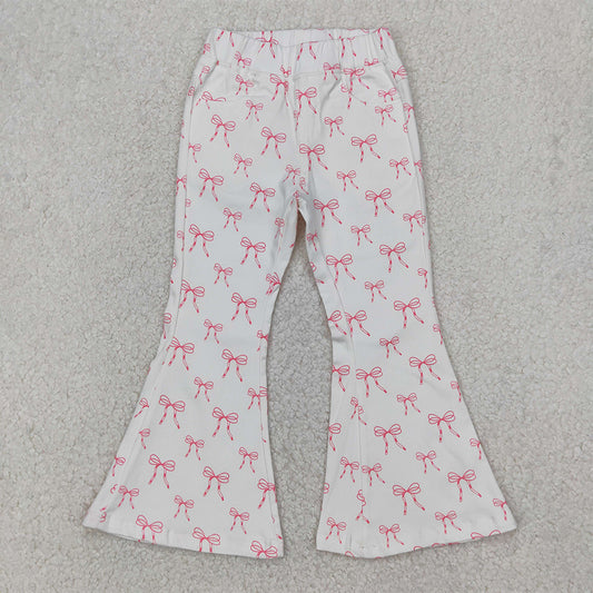 P0732 Baby Girls Bows White Denim Bell Bottom Jeans Girls Pants D 3.31