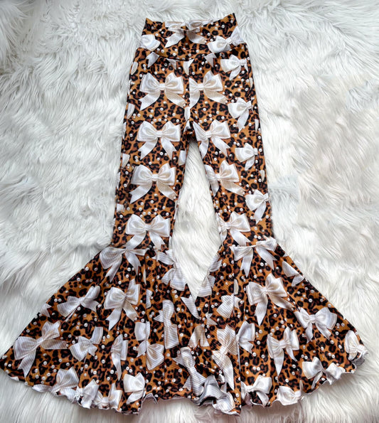 presale P0749 Adult Women Leopard Pearl Bows Bottom Bell Pants 2025 2.12