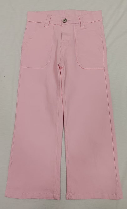 presale P0755 Baby Girls Pink Pockets Denim Straight Bottom Pants D 3.18