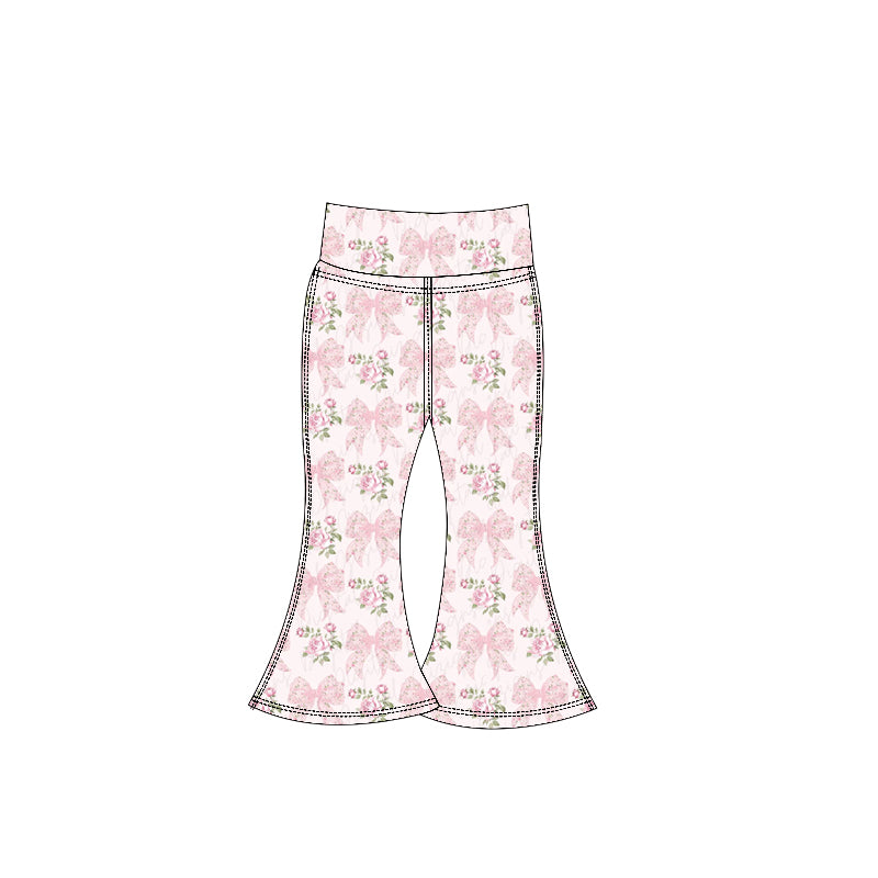 P0768 Baby Girls Pink Floral Bows Bell Yoga Bottom Pants  D 7.14