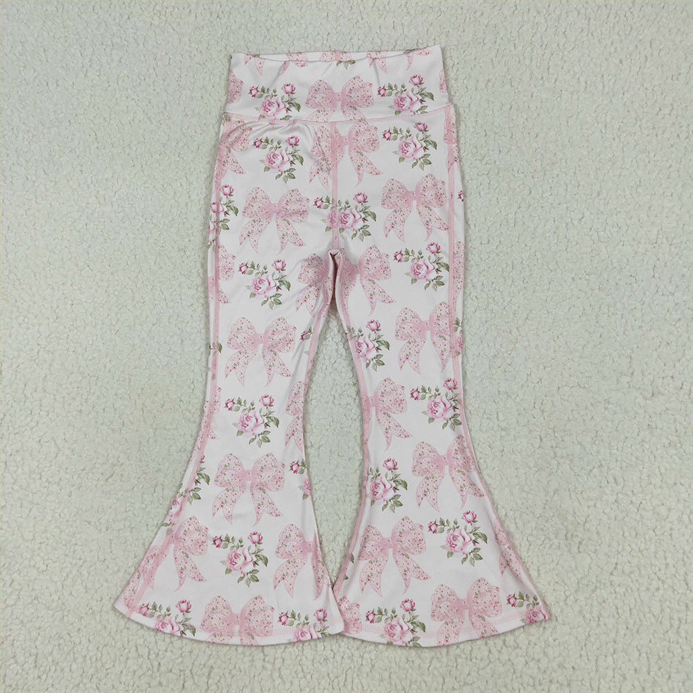 P0768 Baby Girls Pink Floral Bows Bell Yoga Bottom Pants  D 7.14