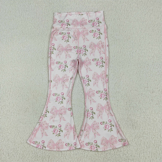 P0768 Baby Girls Pink Floral Bows Bell Yoga Bottom Pants  D 7.14