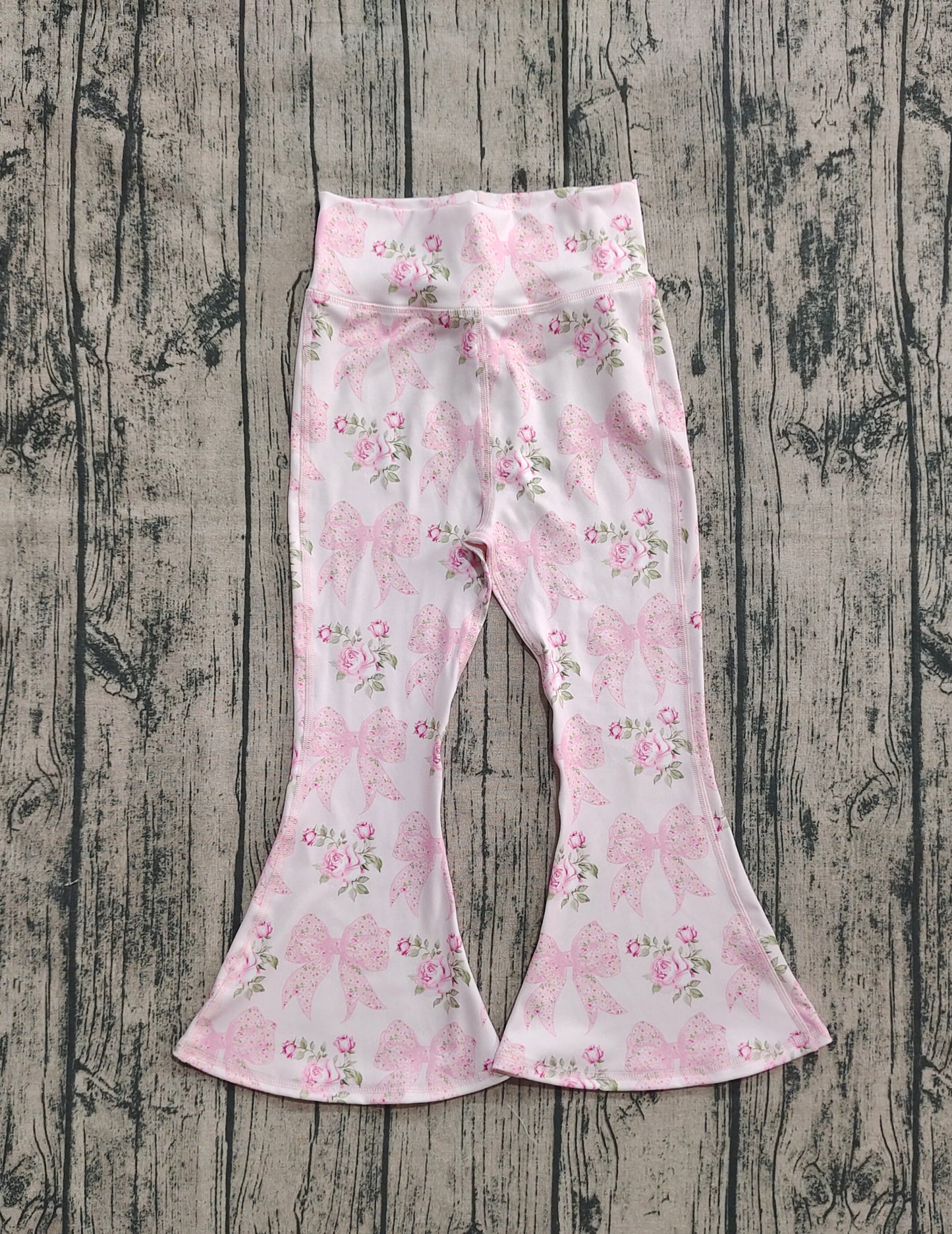P0768 Baby Girls Pink Floral Bows Bell Yoga Bottom Pants  D 7.14