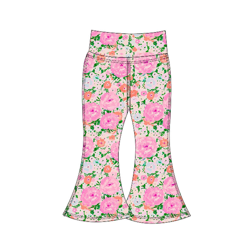 presale P0769  Baby Girls Pink Floral Bell Bottom Yoga Pants D 6.5