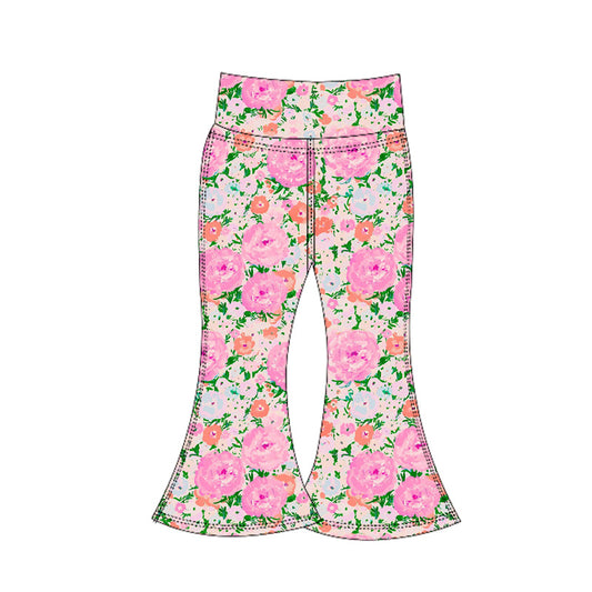presale P0769 Baby Girls Pink Floral Bell Bottom Yoga Pants  D 6.5