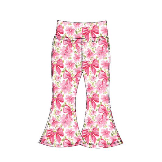 presale P0770 Baby Girls Pink Flower Bows Bell Bottom Yoga Pants D 6.5