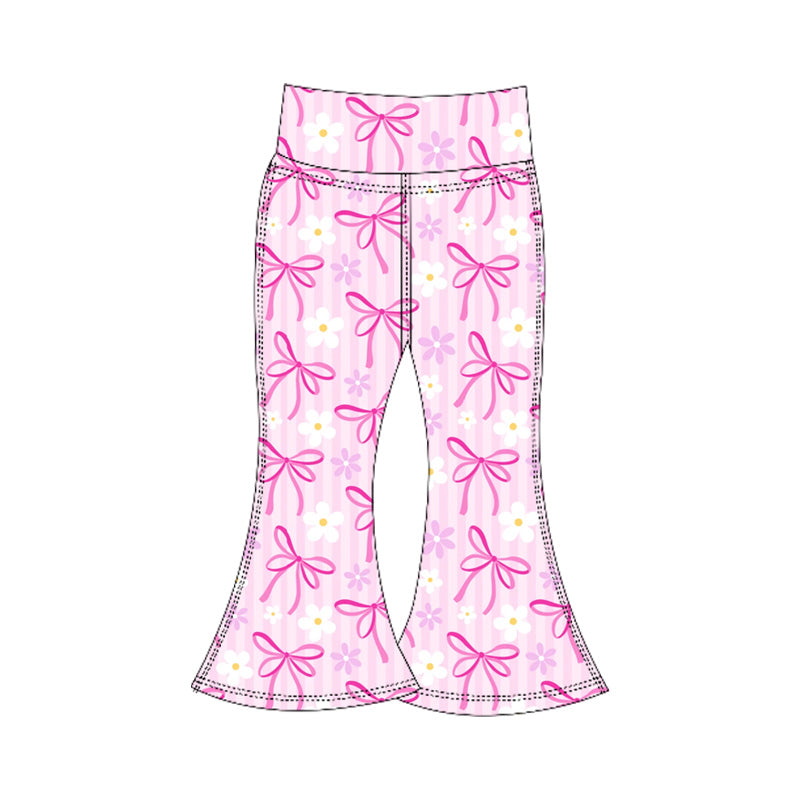 presale P0771  Baby Girls Pink Stripe Daisy Bows Bell Bottom Yoga Pants D 6.5
