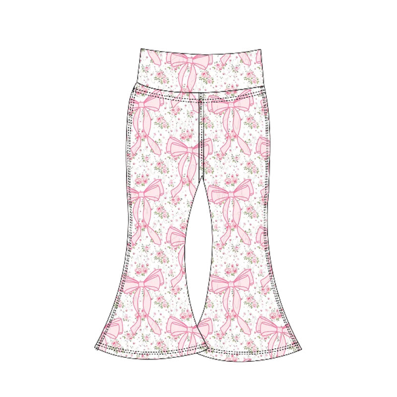 presale P0773  Baby Girls Pink Floral Bows Bell Bottom Yoga Pants D 6.5