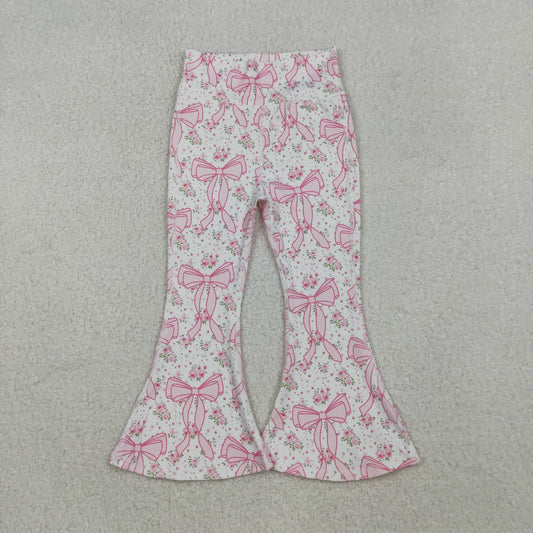 P0773  Baby Girls Pink Floral Bows Bell Bottom Yoga Pants D 1020