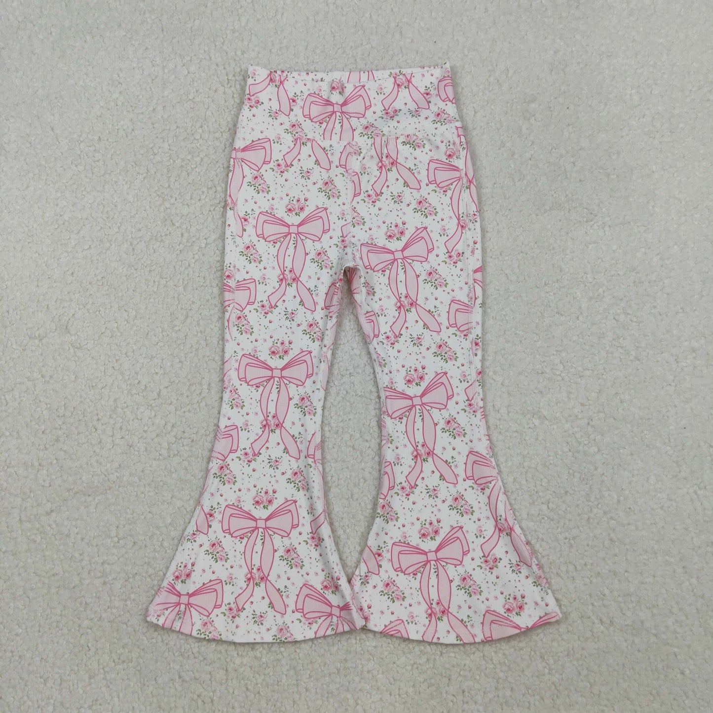 P0773  Baby Girls Pink Floral Bows Bell Bottom Yoga Pants D 1020