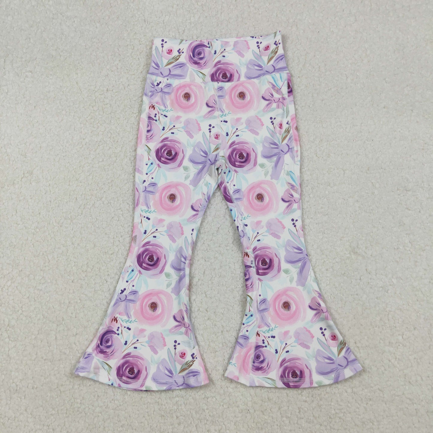 P0774 Baby Girls Purple Flower Bows Bell Bottom Yoga Pants  D 926