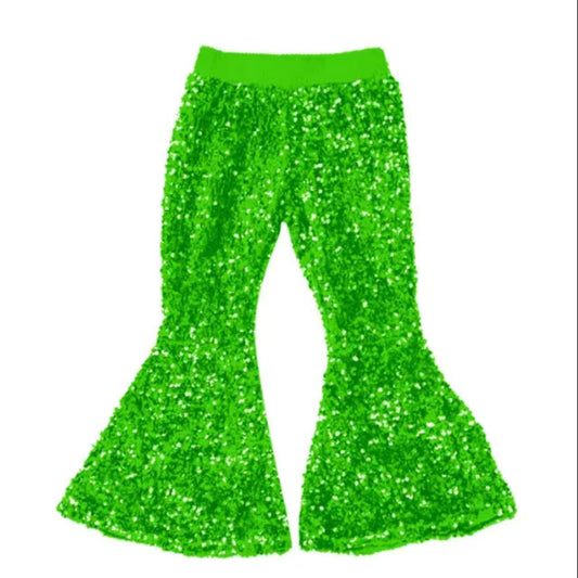presale P0777 Baby Girls Green Sequin Bell Bottom Pant D 6.10