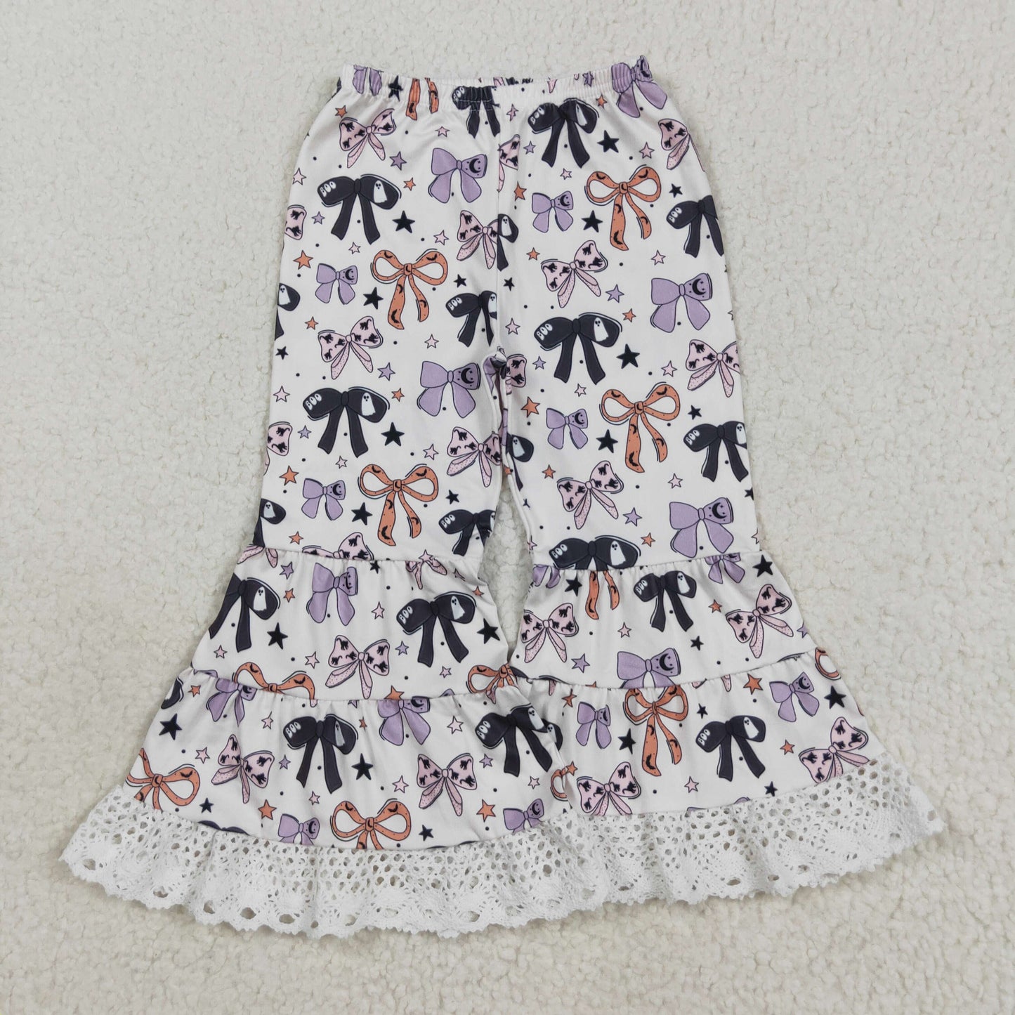 P0783  Baby Girls Colorful Bows Stars Plaid Bell Bottom Pants D 8.11