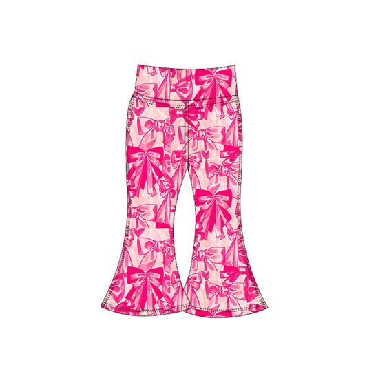 presale P0789 Baby Girls Pink Bows Plaid Bell Bottom Yoga Pant   D 7.1