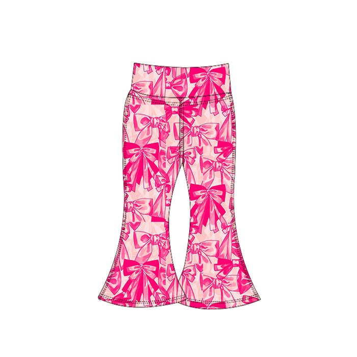 presale P0789 Baby Girls Pink Bows Plaid Bell Bottom Yoga Pant   D 7.1