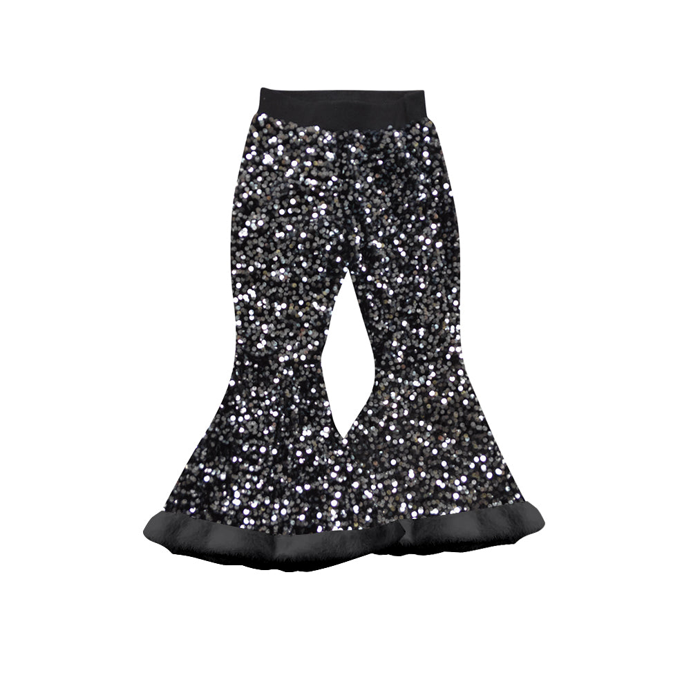 presale P0799 Baby Girls Black Sequin Bell Bottom Pants D 7.17