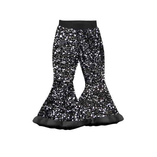 presale P0799 Baby Girls Black Sequin Bell Bottom Pants D 7.17