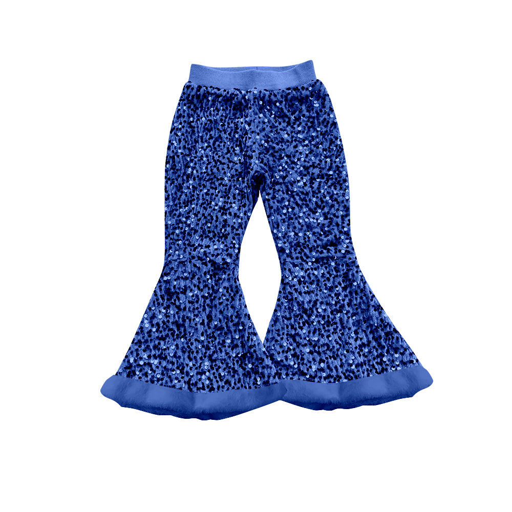 presale  P0801   Baby Girls Blue Sequin Bell Bottom Pants   D 7.17
