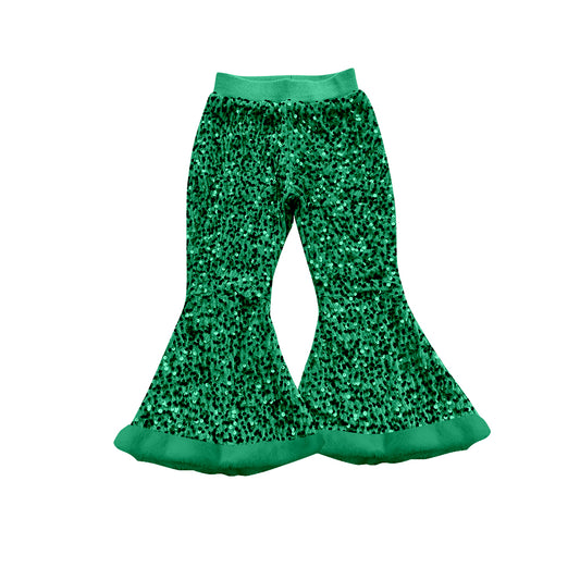 presale  P0802 Baby Girls Green Sequin Bell Bottom Pants   D 7.17