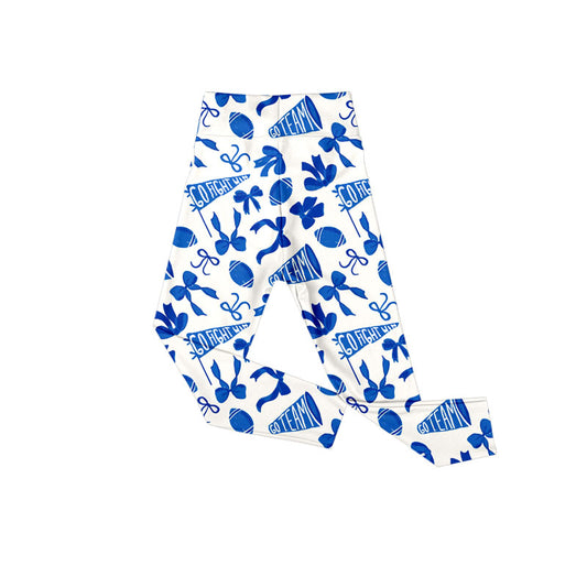presale P0845 Baby Girls Blue Go Team Footballs Bows Yoga Legging Pants  D 913