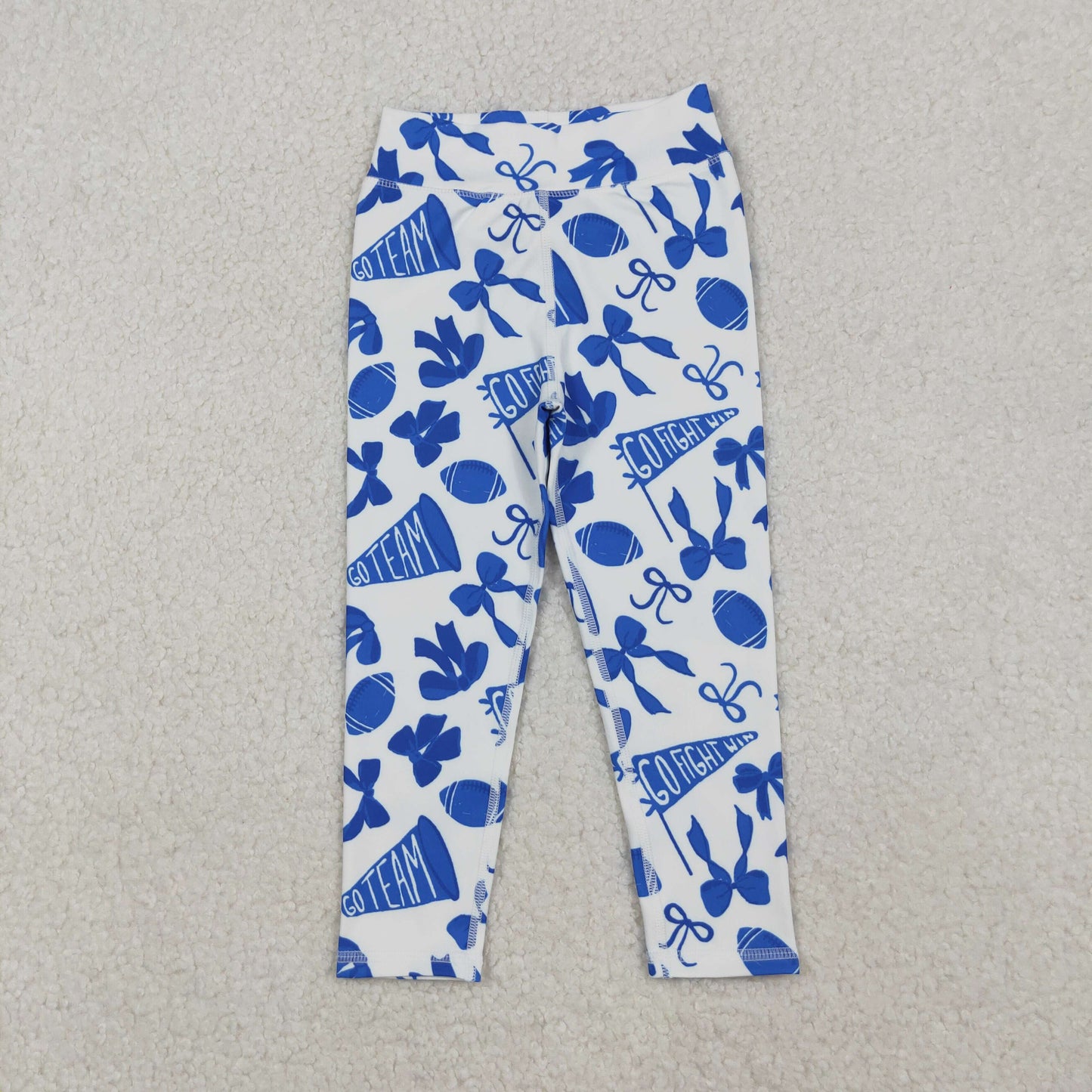 P0845 Baby Girls Blue Go Team Footballs Bows Yoga Legging Pants
