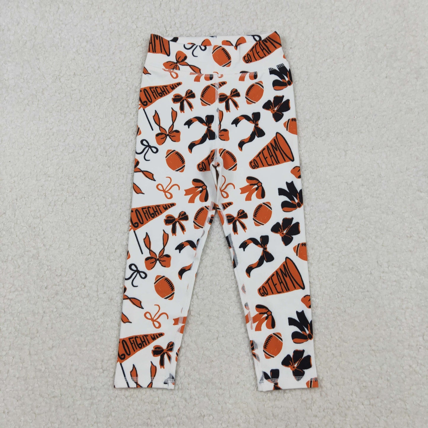 P0847 Baby Girls Orange Black Go Team Footballs Bows Yoga Legging Pants D 1022