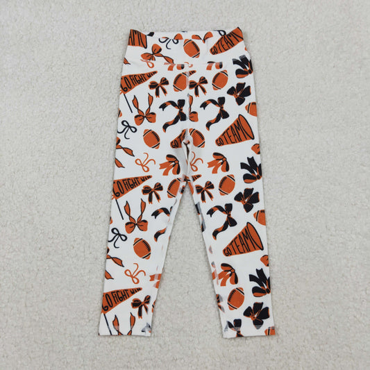 P0847 Baby Girls Orange Black Go Team Footballs Bows Yoga Legging Pants D 1022