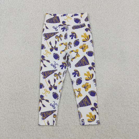 P0848 Baby Girls Purple Yellow Go Team Footballs Bows Yoga Legging Pants  D 1111