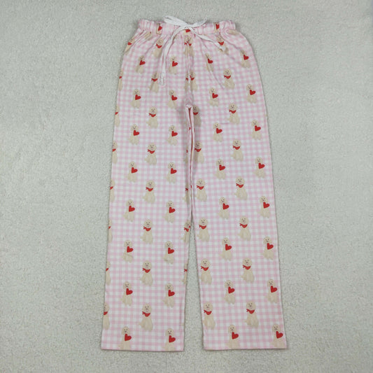 P0849 Adult Women Pink Checked Dogs Hearts Valentine Pants Bottom  D 1022
