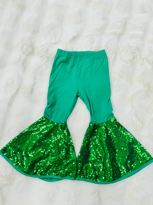 presale P0851 Baby Girls Green Sequin Bell Bottom Pants  D 916