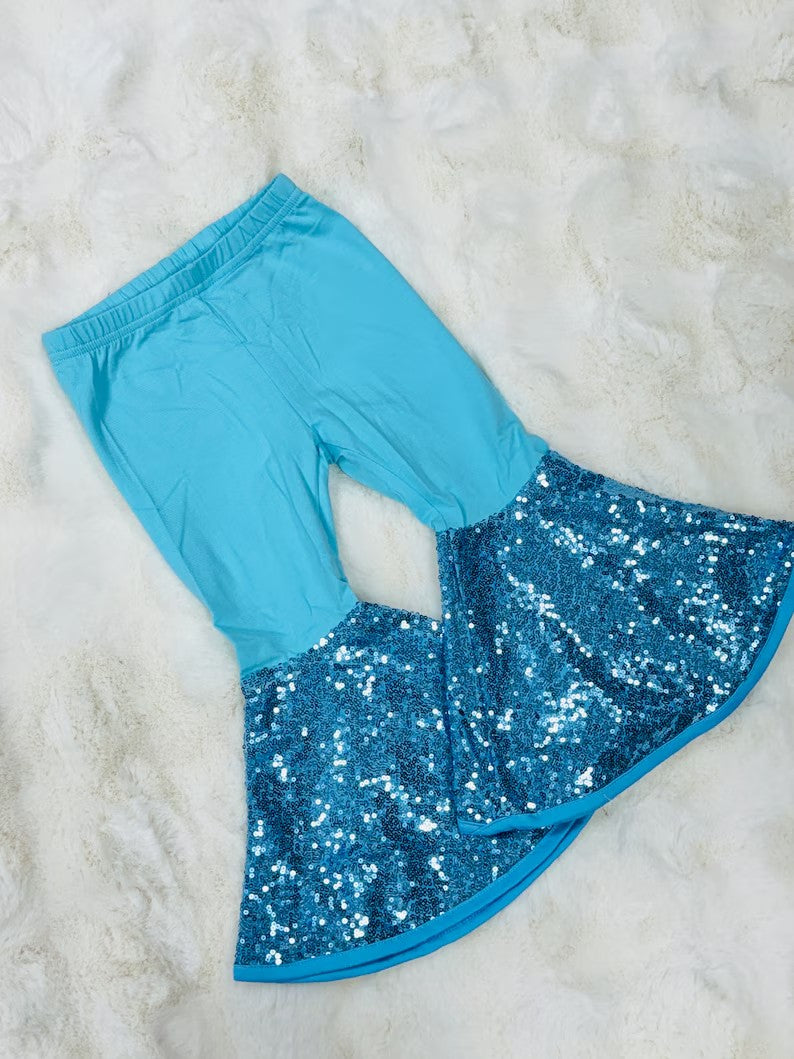 presale P0852 Baby Girls Blue Sequin Bell Bottom Pants  D 916