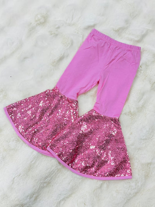 presale P0853  Baby Girls Pink Sequin Bell Bottom Pants D 916