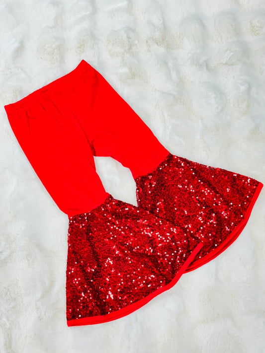 presale P0854 Baby Girls Red Sequin Bell Bottom Pants D 916