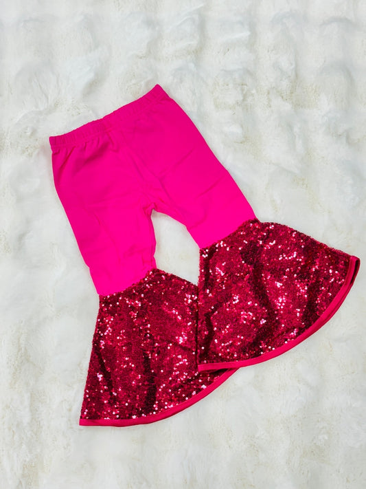 presale P0855 Baby Girls Hot Pink Sequin Bell Bottom Pants D 916