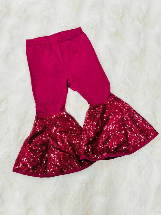 presale P0856 Baby Girls Dark Red Sequin Bell Bottom Pants D 916