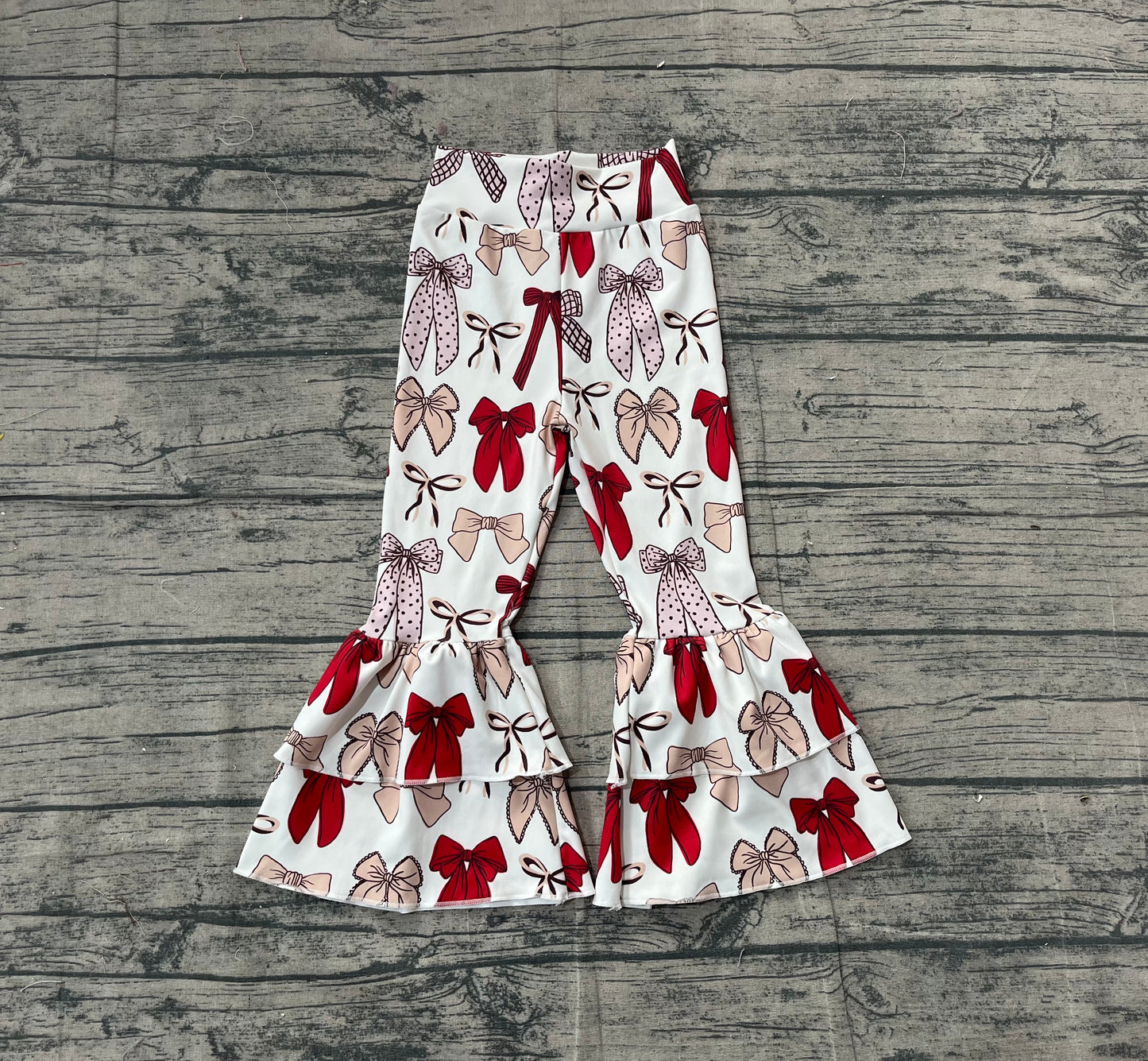 P0885 Baby Girls Red Bows Plaid Yoga Bell Bottom Pants  D 1203