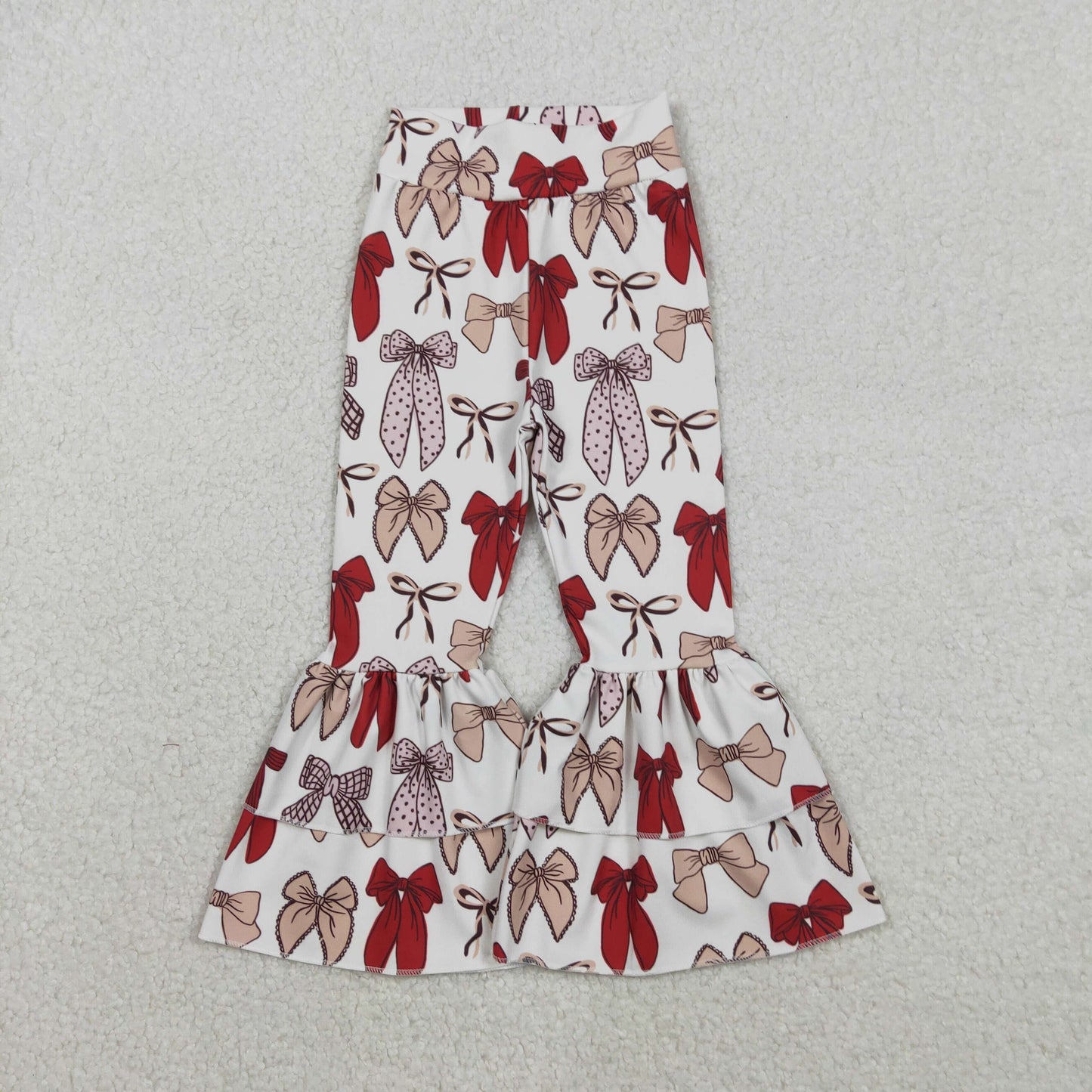 Sibling Baby Girls Yoga Pants with Blue And Red Bows Ruffle Bell Bottom Active Trousers for Kids