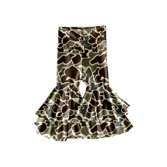 presale P0888 Baby Girls Brown Olive Camo Yoga Bell Bottom Pants  D 929