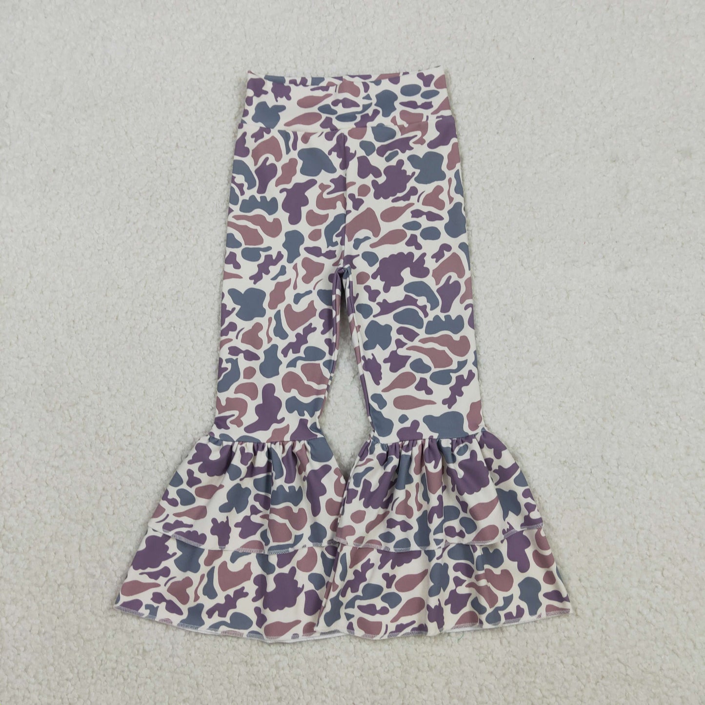 Baby Girls Lavender Camo Ruffle Bell Bottom Pants Active Yoga Pants