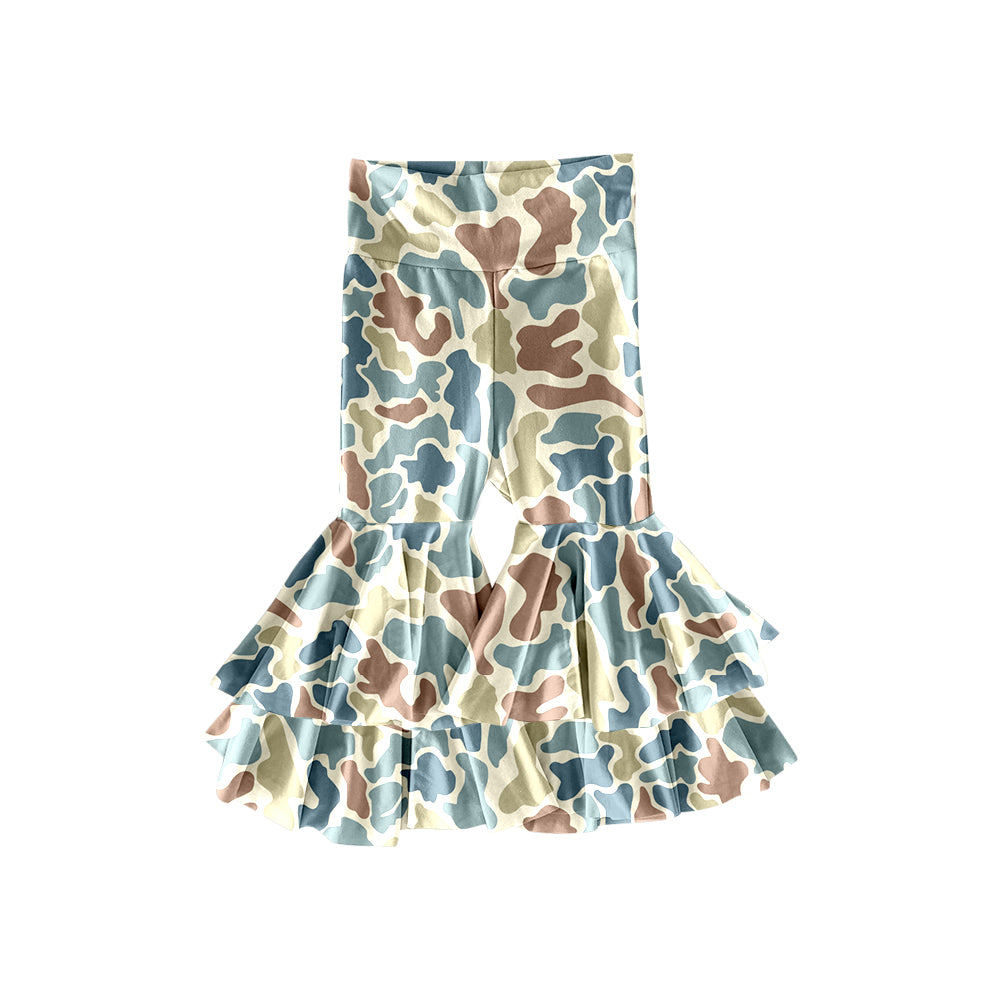 presale P0892 Baby Girls Yellow Blue Camo Yoga Bell Bottom Pants  D 929