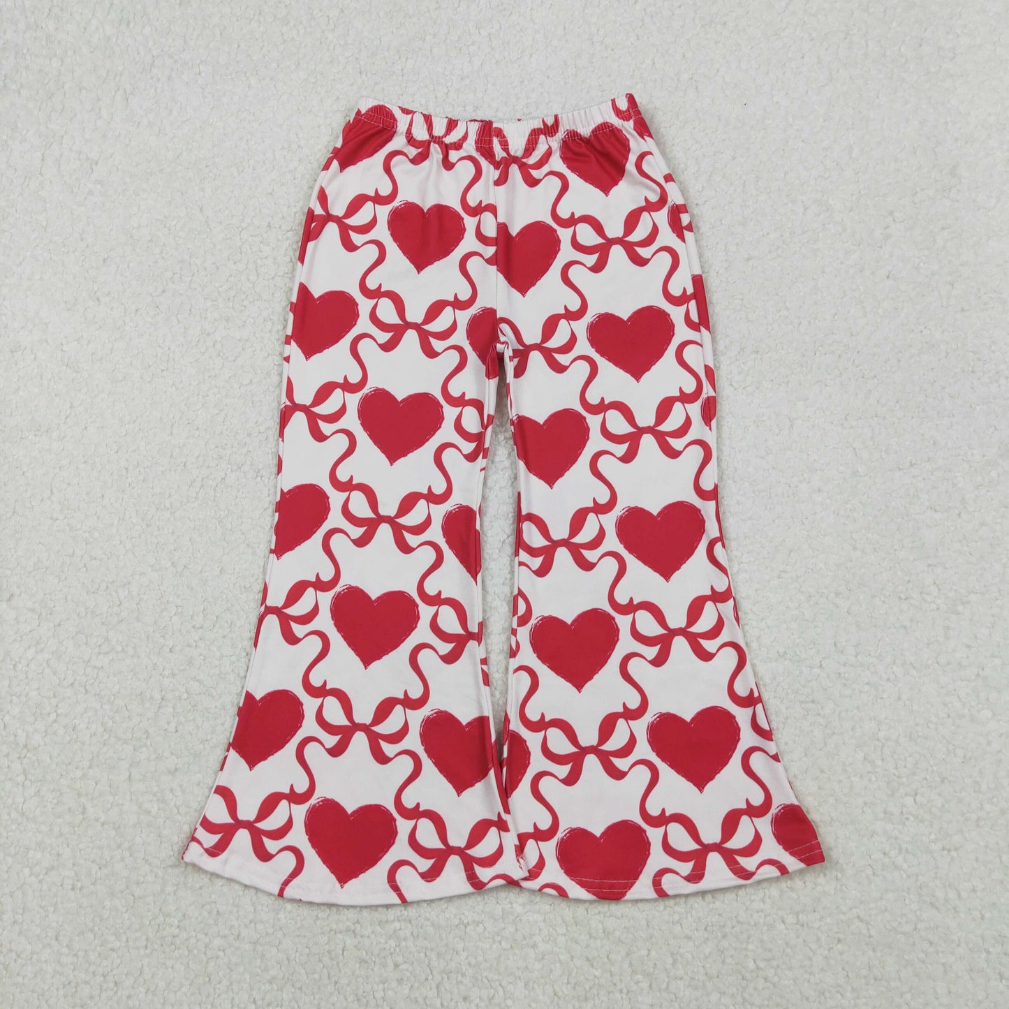 P0895 Baby Girls Red Bows Hearts Checked Valentine Bell Bottom Pants  D 1023