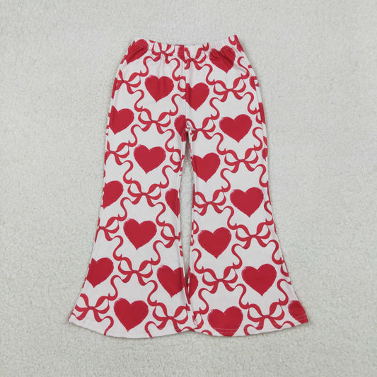 P0895 Baby Girls Red Bows Hearts Checked Valentine Bell Bottom Pants D 1023