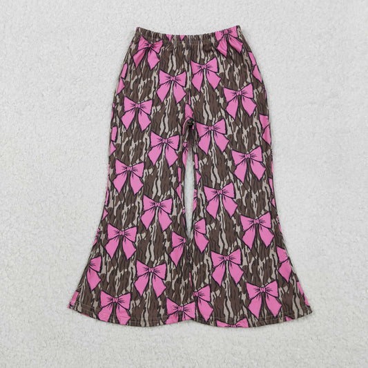 P0896 Baby Girls Olive Camo Pink Bows Bell Bottom Pants  D 1110
